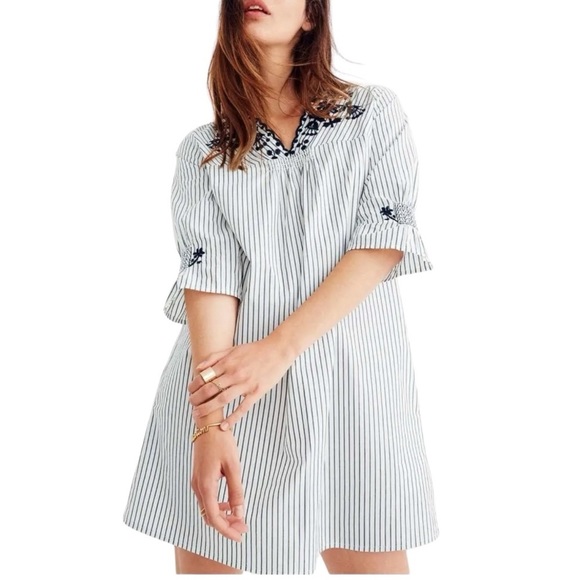 Madewell Dresses & Skirts - NWT Madewell Stripe Boho Embroidered Breeze Dress Size Small Tunic Style Dress